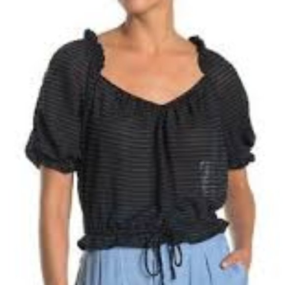 Free People Tops - Free People NWT Black Stripe V Neck Crop Top Sz Sm